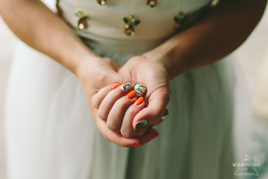 Nails detail_Bride with Pineapples on dress _Wedding Breakfast_Caroline_Gardens_Asylum_chapel_Alternative_Wedding_Photography_Bridal Portraits