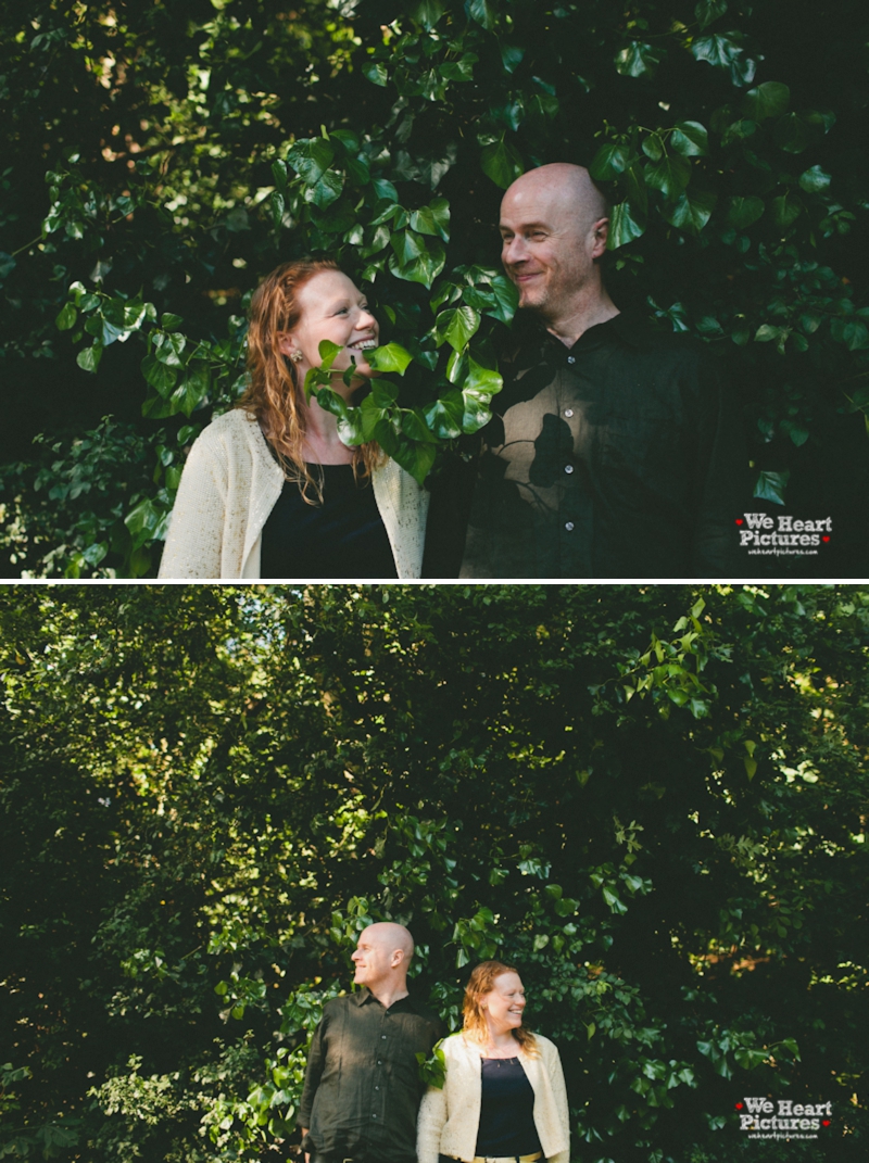 Bride and Groom Laughing in the green leaves