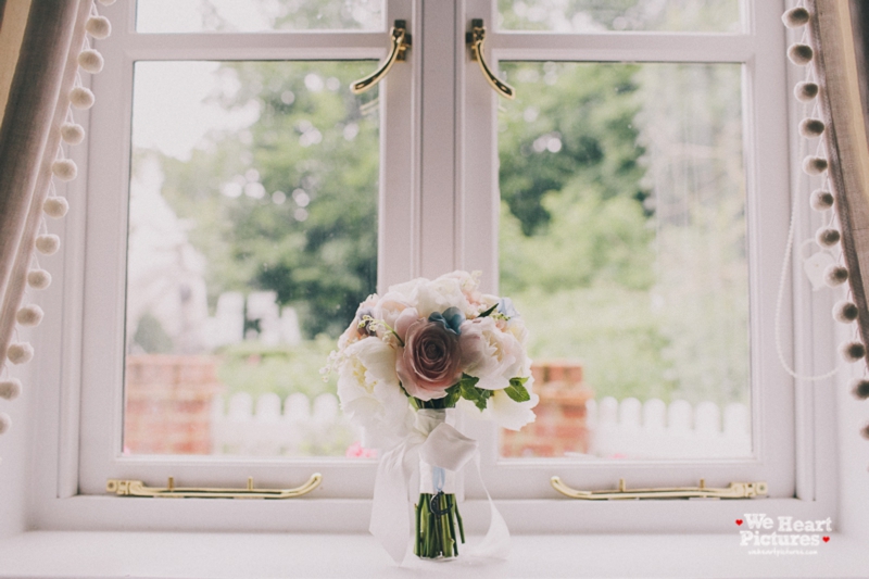 Brides Bouquet at her wedding, Reportage of a morning on a wedding day in St albans, Ivi Hearts wedding deco, Alternative Wedding Photography In London, Pastel Tones wedding