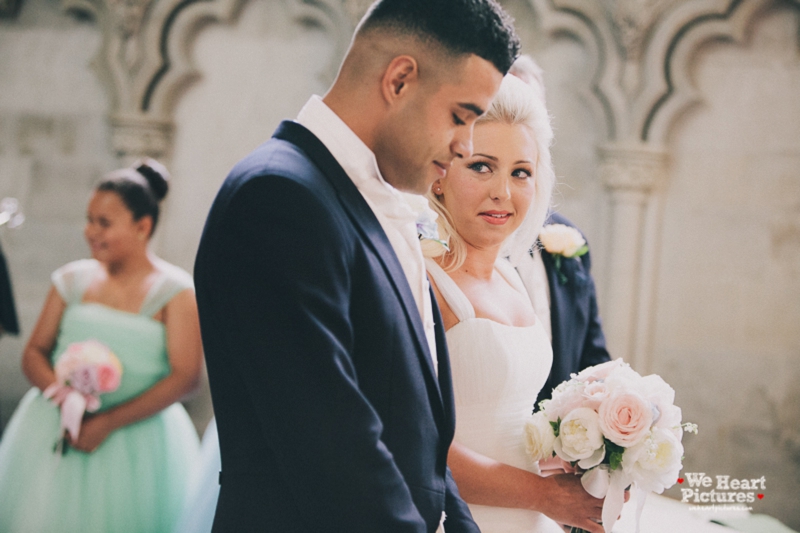 Bride Sneaky peek at her groom, St Albans Cathedral Wedding | London Alternative Wedding Photography, Reportage of a wedding Day 