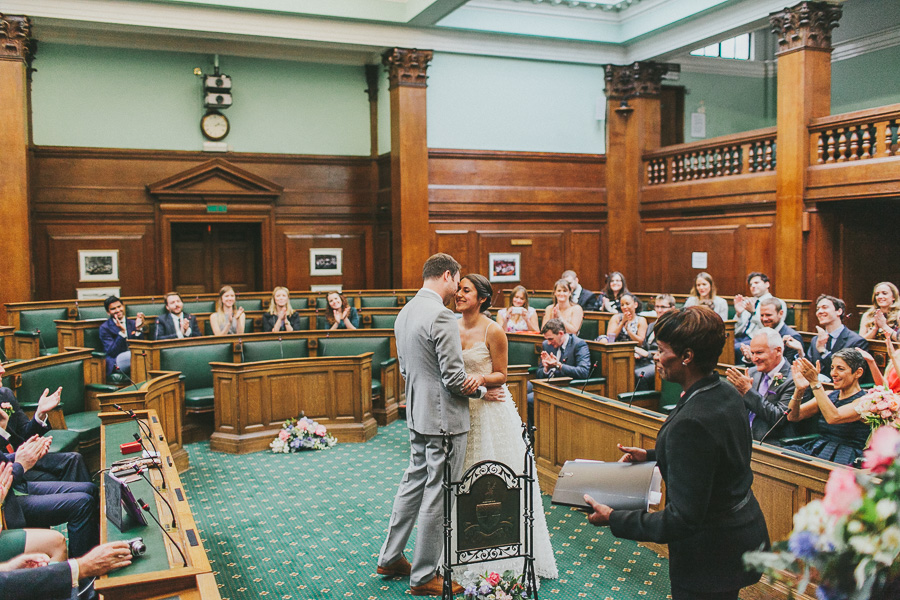 London Camden Town Hall, Alternative Wedding Photographer, First Kiss