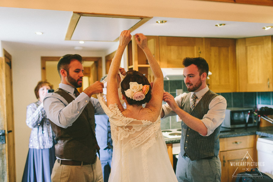 Bride Getting Dress | Loch Coruisk Humanistic Wedding | Alternative Wedding Photographer | Marys Cottages Elgol