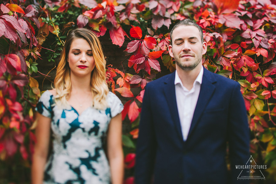 Alternative Wedding Photographer, Engagement Shoot, London in the Autumn, Couple with closed eyes