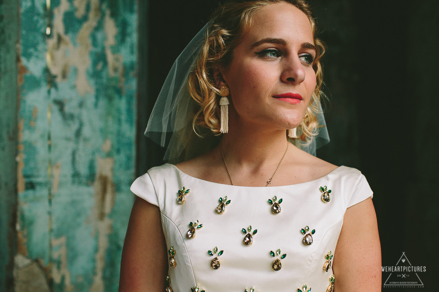 Bride with Pineapples on dress _Wedding Breakfast_Caroline_Gardens_Asylum_chapel_Alternative_Wedding_Photography_Bridal Portraits