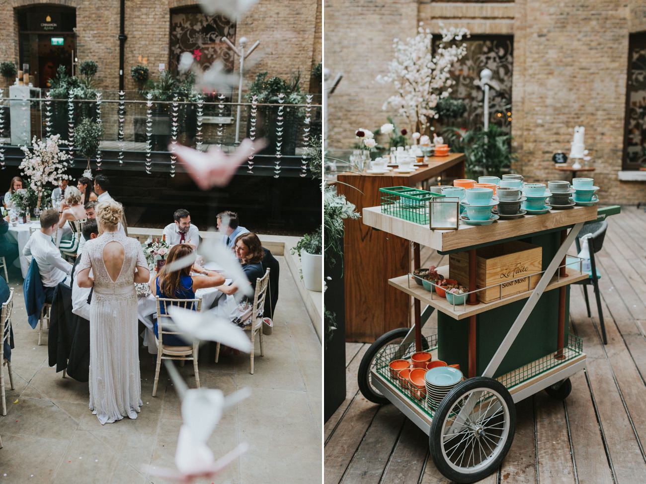 Coffee station trolly and guest at a wedding in London at Devonshire Terrace.
