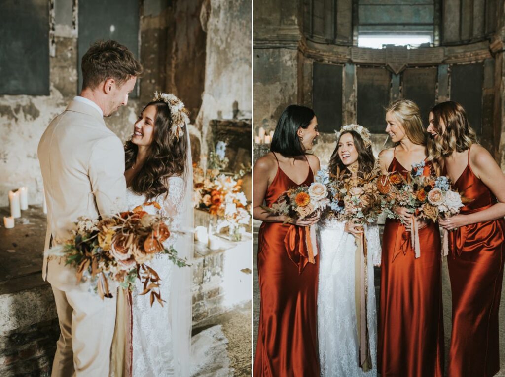 Bride and groom portraits at London Boho Wedding - AMP Studios - Asylum Chapel London Alternative Wedding Photographer- We Heart Pictures