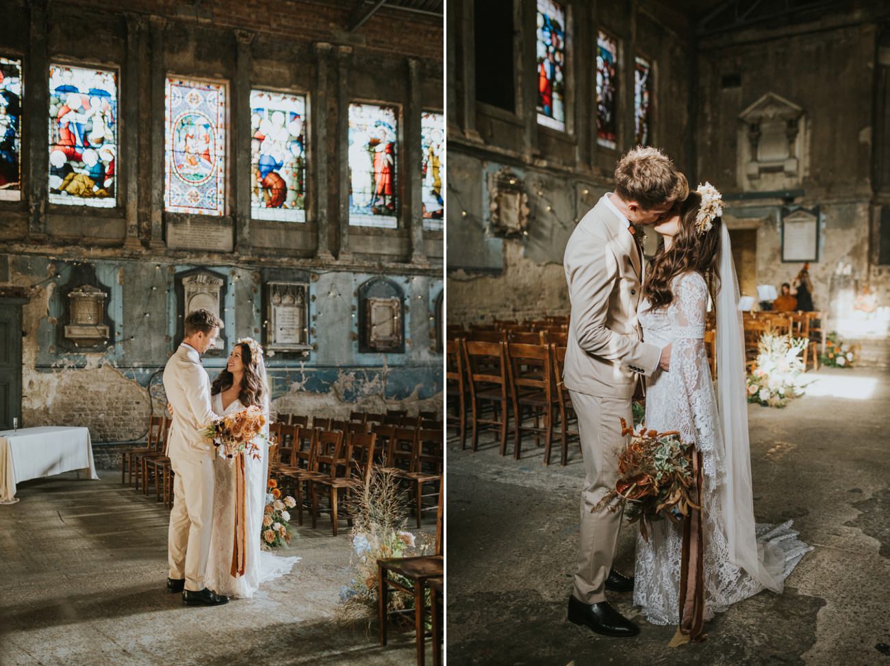 Bride and groom portraits at London Boho Wedding - AMP Studios - Asylum Chapel London Alternative Wedding Photographer- We Heart Pictures