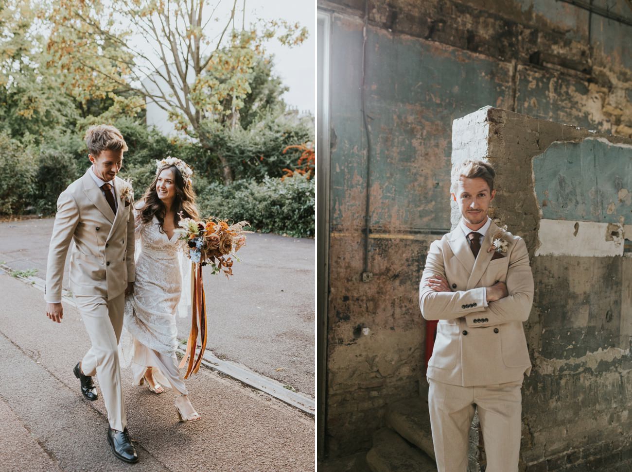 Bride and groom portraits at London Boho Wedding - AMP Studios - Asylum Chapel London Alternative Wedding Photographer- We Heart Pictures