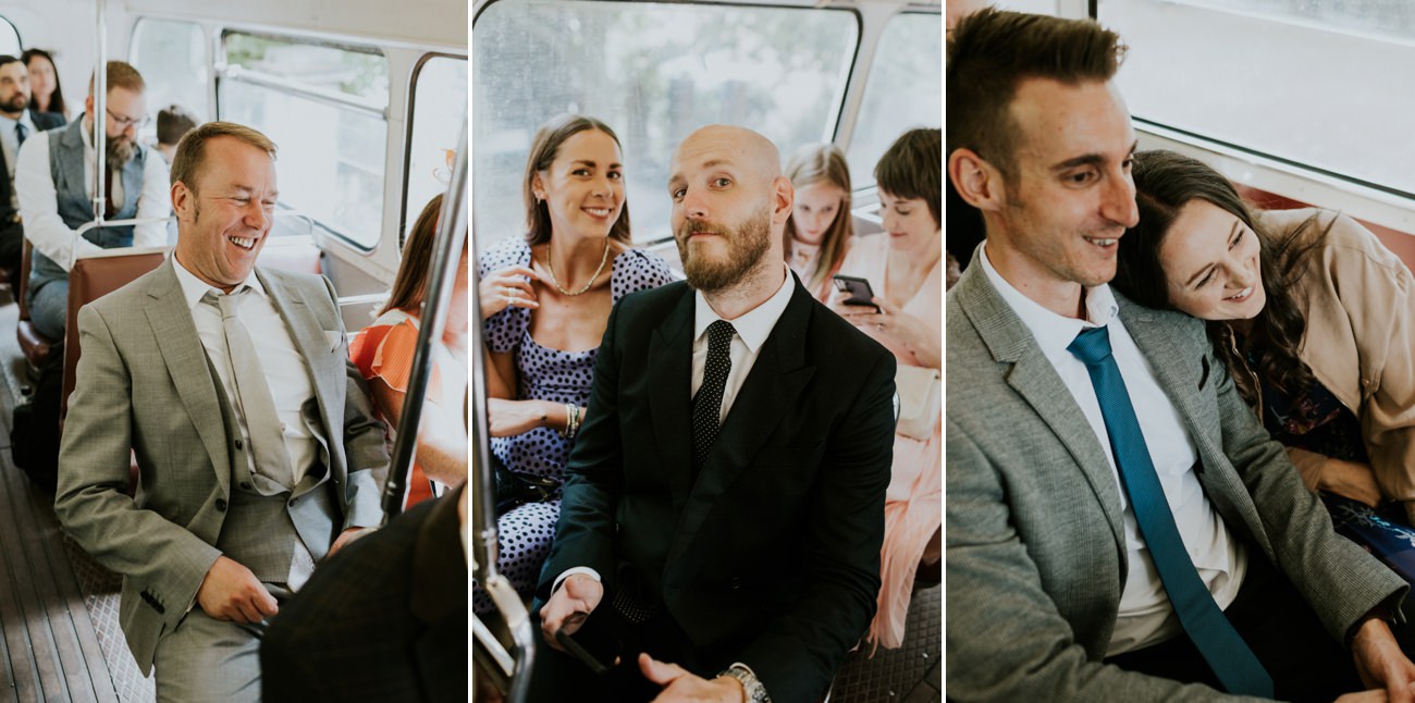 Bus rides on Routemaster -London Wedding Ceremony at Asylum Chapel in Caroline Gardens - Alternative Wedding Photography We Heart Pictures 