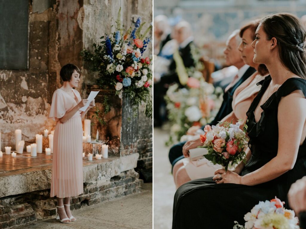 Bouquets and readings at - London Wedding Ceremony at Asylum Chapel in Caroline Gardens - Alternative Wedding Photography We Heart Pictures