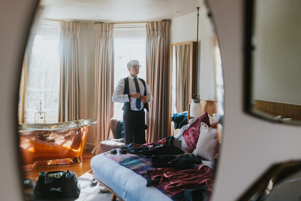 Groom getting ready, Bingham Riverhouse Wedding Photographer