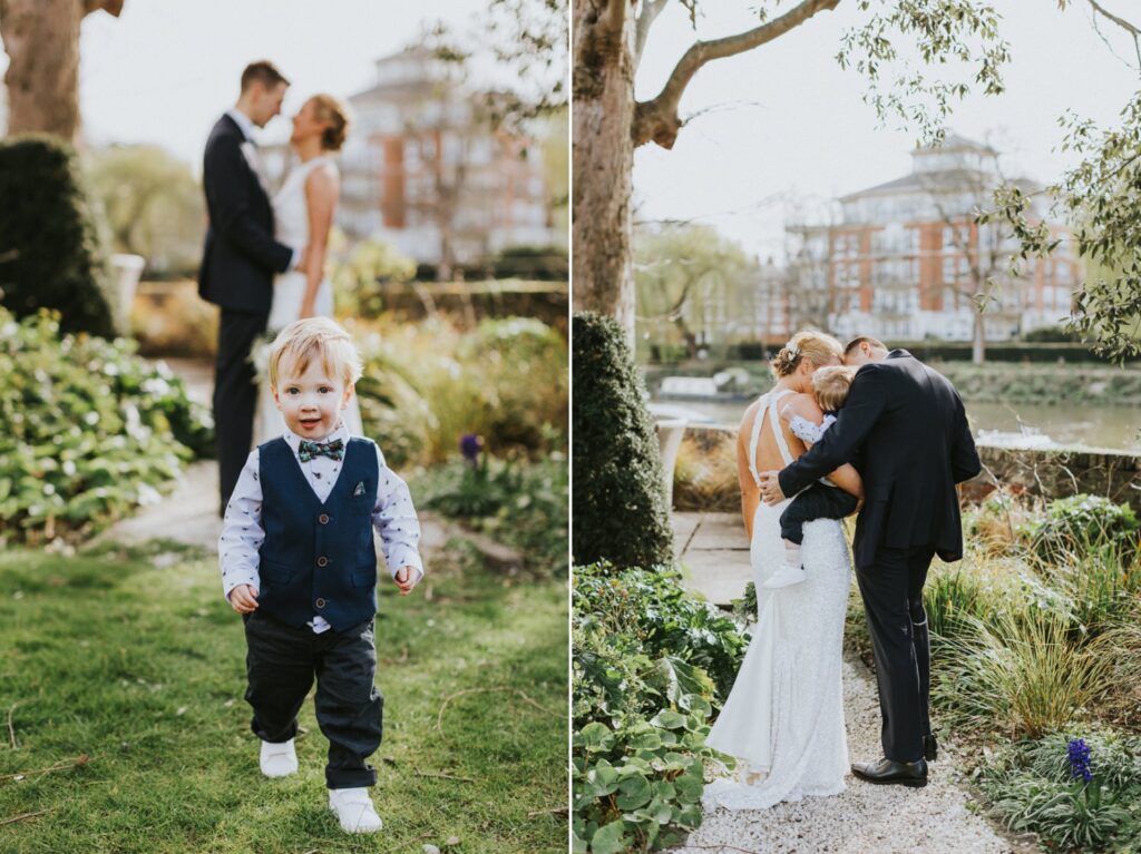 Bride and Groom portraits by the Thames, London Bingham Riverhouse Wedding Photographer,