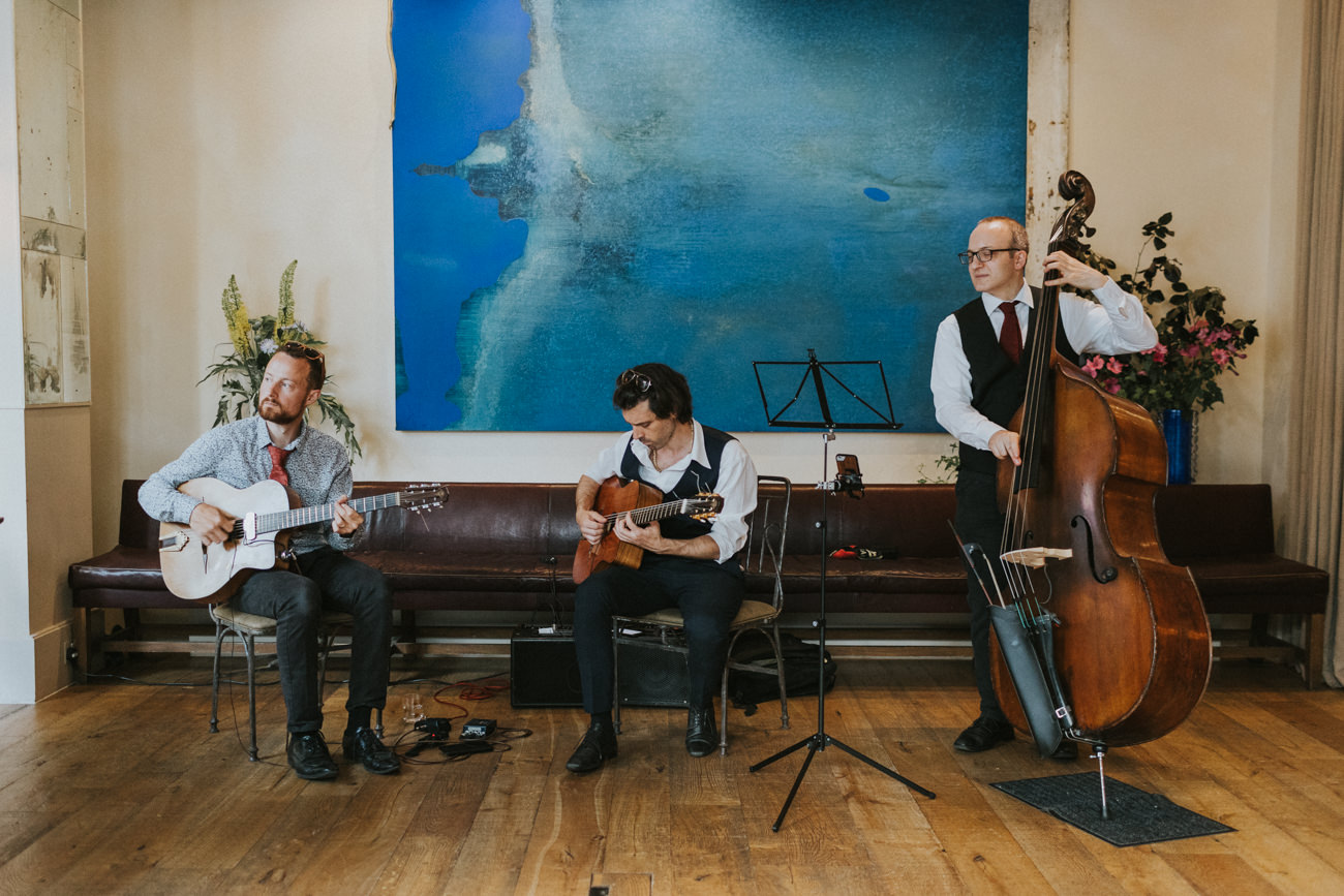 Musicians during a wedding at Petersham Nurseries in Covent Garden.