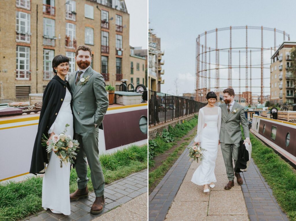 London Islington Town Hall and LARDO / Alternative Wedding Photographer / Hackney Canal Bride and Groom Portraits.