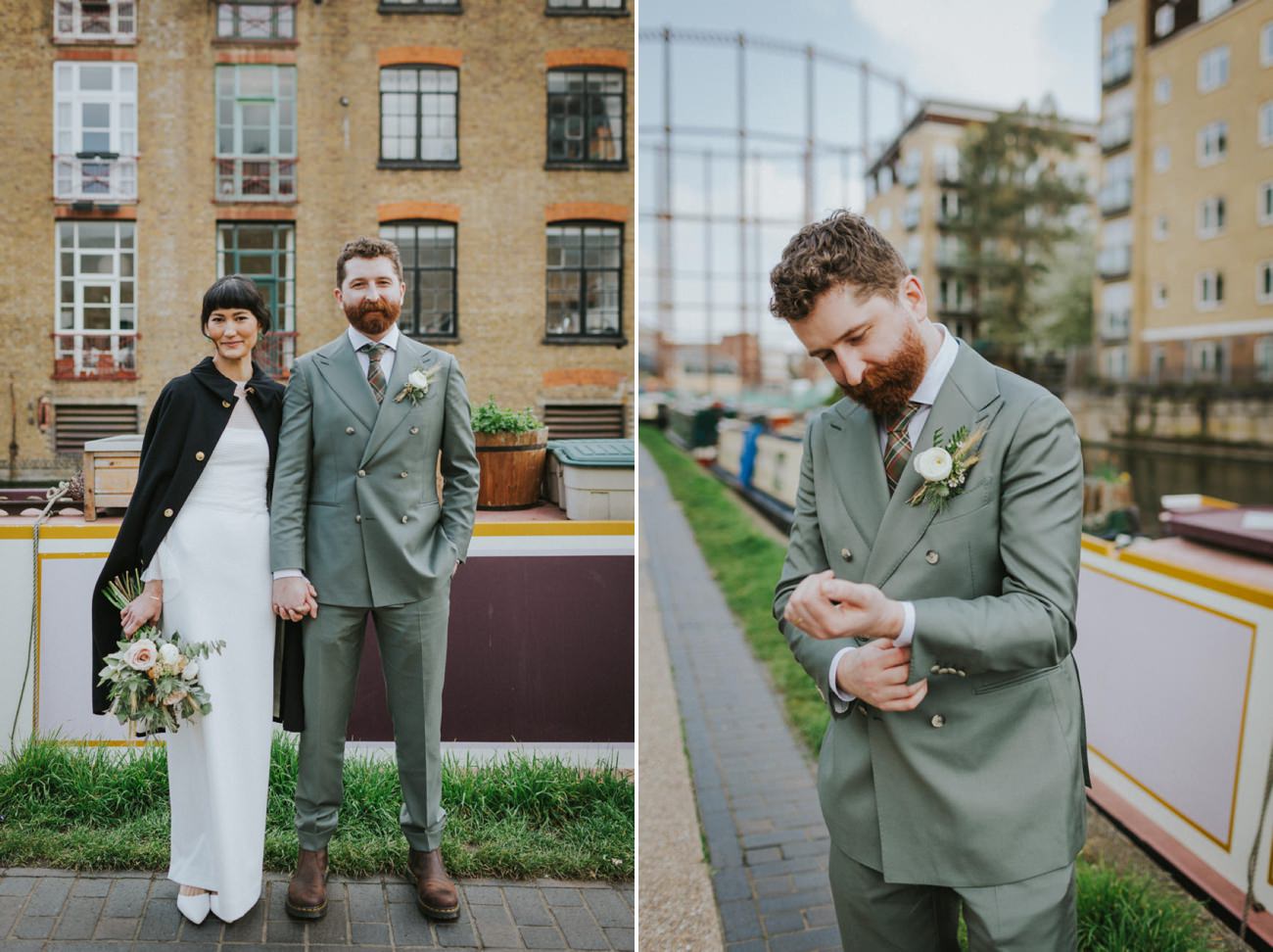 London Islington Town Hall and LARDO / Alternative Wedding Photographer / Hackney Canal Bride and Groom Portraits.