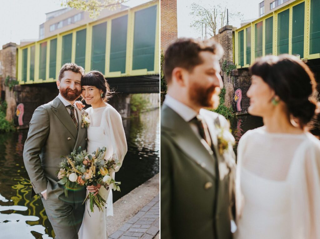 London Islington Town Hall and LARDO / Alternative Wedding Photographer / Hackney Canal Bride and Groom Portraits.