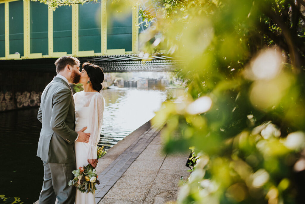 London Islington Town Hall and LARDO / Alternative Wedding Photographer / Hackney Canal Bride and Groom Portraits.