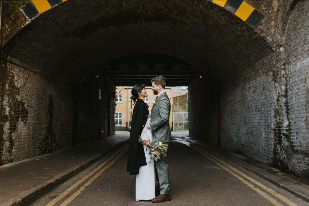 London Islington Town Hall and LARDO / Alternative Wedding Photographer / Hackney Canal Bride and Groom Portraits.