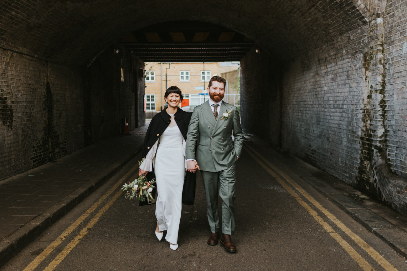London Islington Town Hall and LARDO / Alternative Wedding Photographer / Hackney Canal Bride and Groom Portraits.